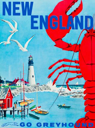 England Go Greyhound United States Travel Advertisement Art Poster Bus
