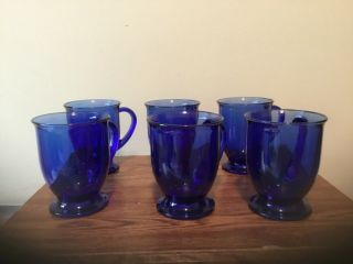 Set Of 6 Cobalt Blue Glass Coffee Mugs 16 Oz Anchor Hocking Made In Usa