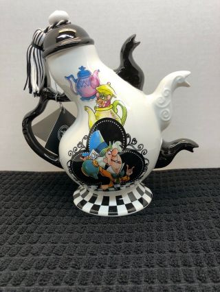 Disney Alice In Wonderland Triple 3 Three Spout Teapot Rare Disney Park Tea Cups 2