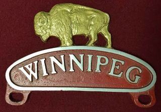 Vintage Winnipeg Canada Metal Aluminum Plate Topper Buffalo Design Rare