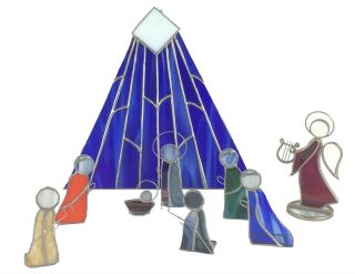 9 Pc Stained Glass Nativity Scene Set Rich Colors Star Of Bethlehem