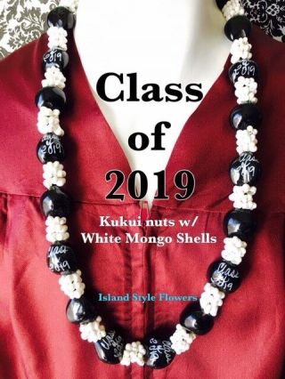 Hawaiian Kukui Nut Lei With Mongo Shells Class Of 2019 Graduation Lei Necklace