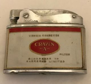 Vintage Craven A.  Cigarette Lighter Flat Advertising Collectible Item