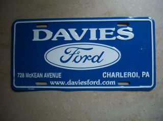 Davis Ford Dealer Advertising License Plate Charleroi,  Pa