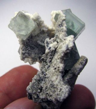 Fluorite Cubic Green Crystals And Calcites On Matrix From Peru.  Wonderful Piece