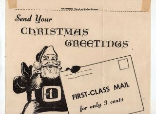 1955 Post Office Poster Use 1st Class Mail For Christmas