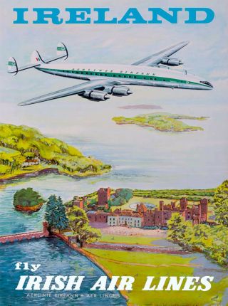 Ireland Fly Irish Airlines Vintage Travel Advertisement Art Poster Print