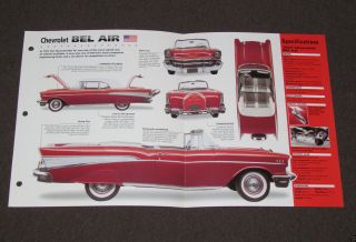 1955 1956 1957 Chevrolet Bel Air Car Spec Sheet Booklet Photo Brochure