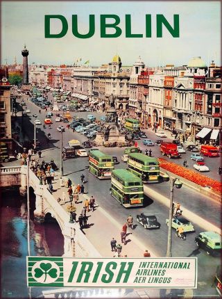 Dublin Ireland Irish Airlines Vintage Irish Travel Advertisement Poster Print