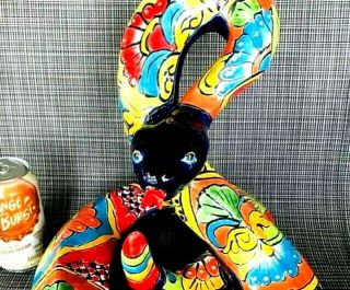 X Large Mexican Folk Art Talavera Pottery Painted Rattle Snake Figure Animal 14 "