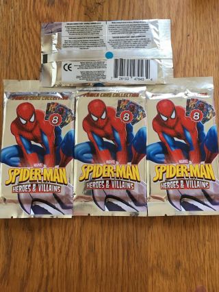 2008 Marvel Spiderman Heroes & Villains Power Trading Card.  4 Packs 8 Per Pack