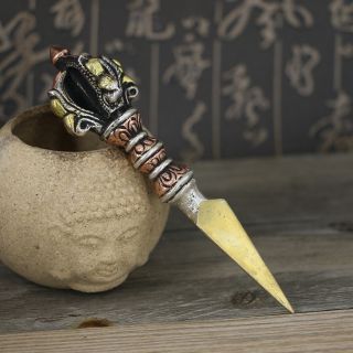 Brass Antique Pendant Tibetan Buddhist Vajra Pendant Handmade Nepal Amulet