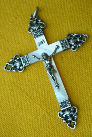 19th Century Silver Sterling And Mother Of Pearl Cross Of 1° Communion