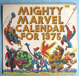 Mighty Marvel Calendar For 1975 - Spider - Man,  Dr.  Strange,  - Villain,  More