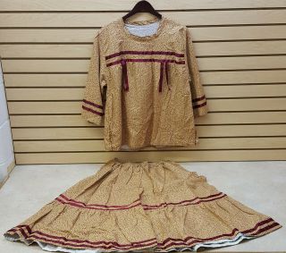 Homemade Xl Tan Flower Design Native American Indian Ribbon Skirt & Shirt Set