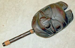 Vintage West Canada Haida Shaman Bear Head Rattle With Labels By Thorn Arts