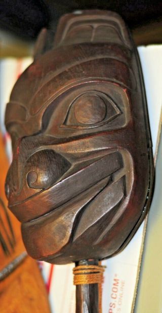 VINTAGE WEST CANADA HAIDA SHAMAN BEAR HEAD RATTLE WITH LABELS BY THORN ARTS 2