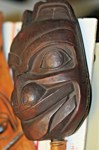 VINTAGE WEST CANADA HAIDA SHAMAN BEAR HEAD RATTLE WITH LABELS BY THORN ARTS 3