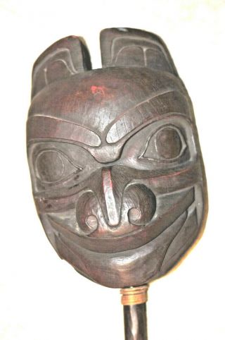 VINTAGE WEST CANADA HAIDA SHAMAN BEAR HEAD RATTLE WITH LABELS BY THORN ARTS 5