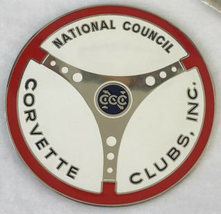Vtg Enamel Car Emblem Nccc National Council Of Corvette Clubs,  Inc.  3.  5 " Diam.