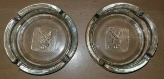 Vintage Playboy Club Clear Glass Embossed Bunny Ashtrays Round