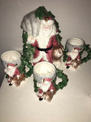 Christmas Fitz And Floyd Oci Cookie Jar Santa With Wolf Dog 1991