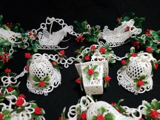 2 Vintage 8ft Each Soft Plastic Christmas Garland Sleigh Holly Lantern Bells