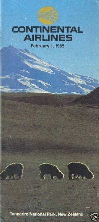 Airline Timetable - Continental - 01/02/85 - Tongariro Sheep Zealand Cover