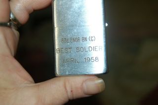 Vintage Zippo Lighter 1958 Cond 63rd Engineer Battalion (c) Best Soldier Eng