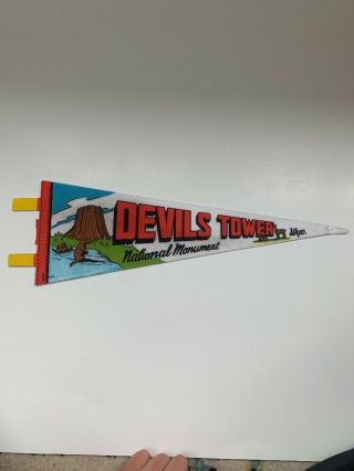 Vintage Devils Tower National Monument Wyoming Pennant 14”