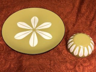 Vintage 1960’s Eames Cathrineholm Avocado Lotus Enamelware Plate & Bowl Set Rare