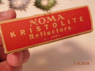 8 Vintage NOMA KRISTOLITE Tin Punch Christmas Tree Light Reflectors w Box 4