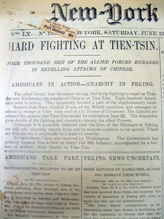 1900 Headline Newspaper Violent Anti - Christian Boxer Rebellion In China Peking