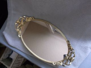 Stylebuilt Gold Plated Vtg Cherub/angel Mirrored Vanity Tray " Rare 