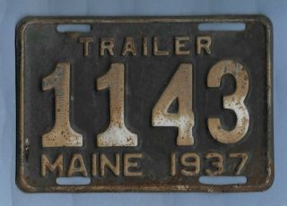 Vintage 1937 State Of Maine Trailer License Plate " As Found " Surface Rust