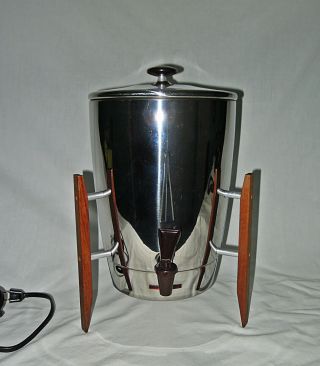 Vtg Mcm Danish Modern Stainless Wood 10 - 30 Cup Party Percolator Coffee Pot Maker