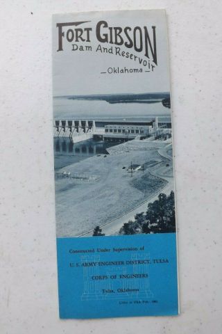 Vintage 1961 Fort Gibson Dam & Reservoir Brochure Map Lake Oklahoma