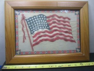 48 Star American Flag Cigar Tobacco Felt Framed Hardwood & Glass,  Liberty Bell