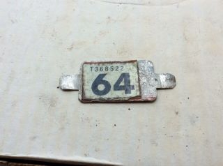 Jersey 1964.  License Plate Metal Registration Tab / Tag.