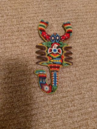 Huichol Folk Art Indian Tribal Mexico Colorful Beaded Scorpion Figurine
