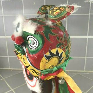 Vintage Chinese Paper Mache Lion/Dragon Parade Puppet Mask Small 5