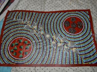 Aboriginal Art Dot Painting Gumnuts By Helen Dickson 1976 Wailbri 76 X 48 Cm