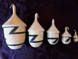 Tutsi Coil Ethnic African Nesting Baskets Home Tribal Decor Global Organic