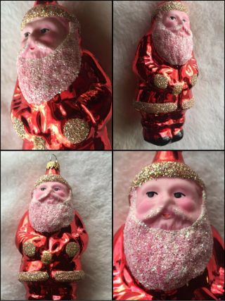 Antique German Glass Christmas Ornament With Painted Santa Face - Germany