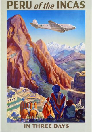 Peru Of The Incas Machu Picchu Cusco Vintage Travel Art Poster Advertisement