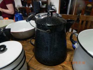 Vintage Enamel X Large Kettle Campfire Cowboy Coffee Pot W Lid