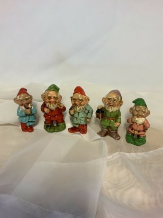 5 Vintage Elf Gnome Hand Painted Japan Paper Mache Christmas Figurine Ornaments