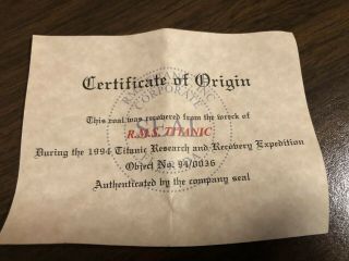 TITANIC COAL 90th Anniversary Collector ' s Edition Certificate of Authenticity 5