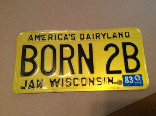 Wisconsin License Plate Personalized,  Vintage 1983 Tag.  Born 2b