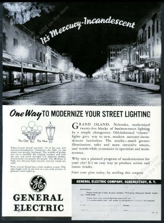 1937 Grand Island Nebraska Street Photo General Electric Mercury Streetlight Ad